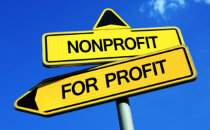 Sign that reads nonprofit and for profit